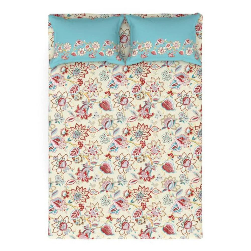 Trident Celebration ALISON AQUA 144 TC Cotton Double Bed Bedsheet With 2 Pillow Covers