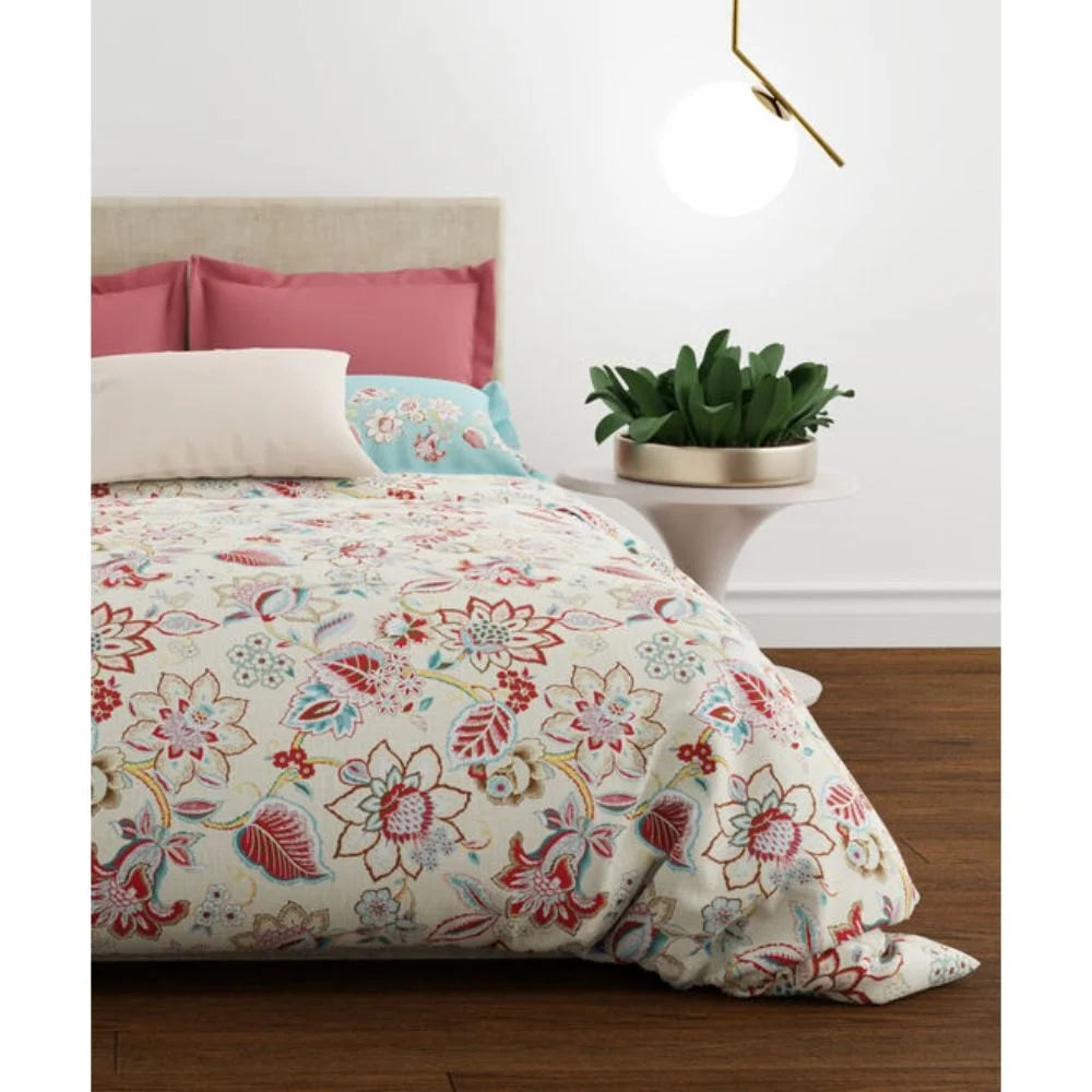 Trident Celebration ALISON AQUA 144 TC Cotton Double Bed Bedsheet With 2 Pillow Covers