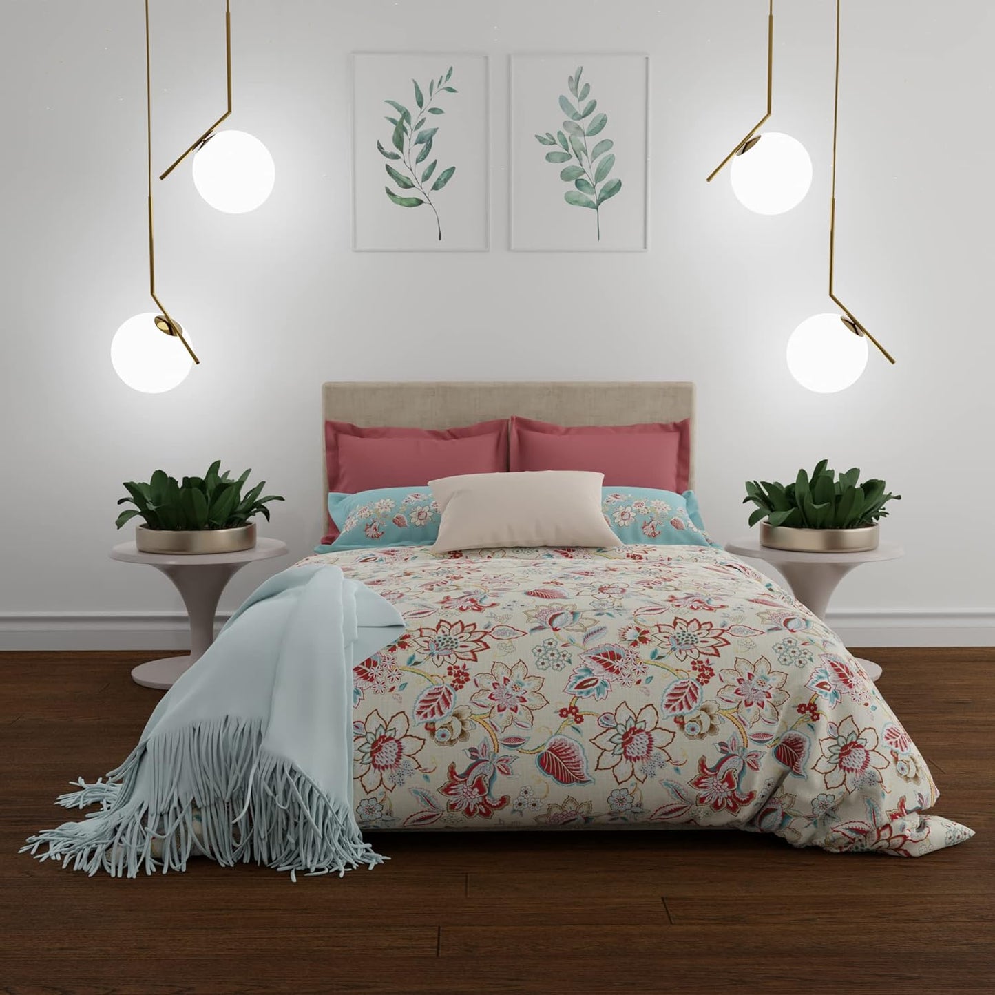 Trident Celebration ALISON AQUA 144 TC Cotton Double Bed Bedsheet With 2 Pillow Covers