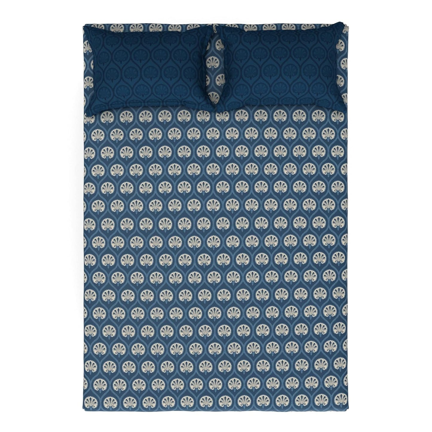 Trident Celebration AMBRE INDIGO 144 TC Cotton Double Bed Bedsheet With 2 Pillow Covers