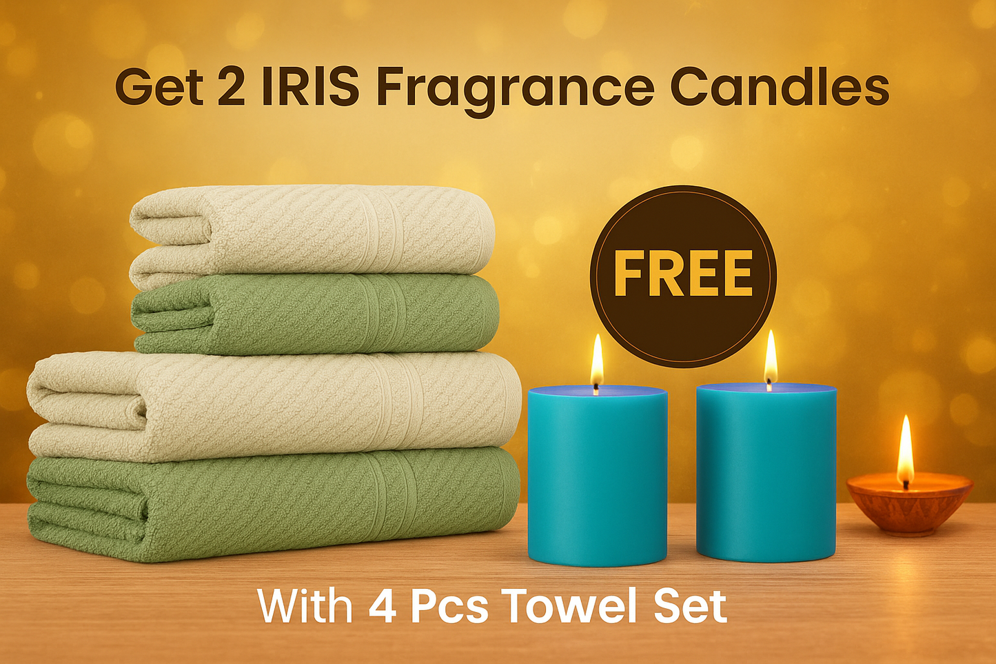 TRIDENT Towel Set, 100% Cotton, Set of 4 (2 Bath Towels & 2 Hand Towels) Highly Absorbent Towels for Bath, Fragrance Towels, 500 GSM, Aroma Towels Collection (Green Apple)