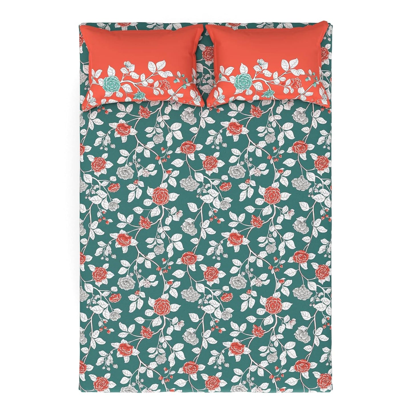 Trident Celebration CASA BLANCA TEAL 144 TC Cotton Double Bed Bed sheet With 2 Pillow Covers
