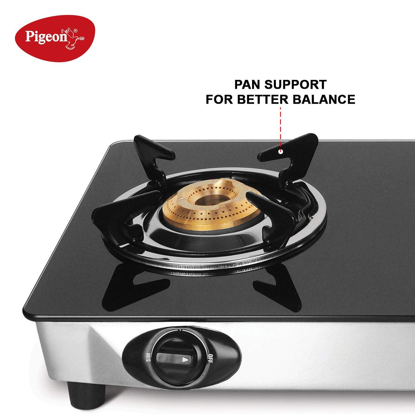 Pigeon by Stovekraft Favourite Glass Top 3 Burner Gas Stove, Manual Ignition