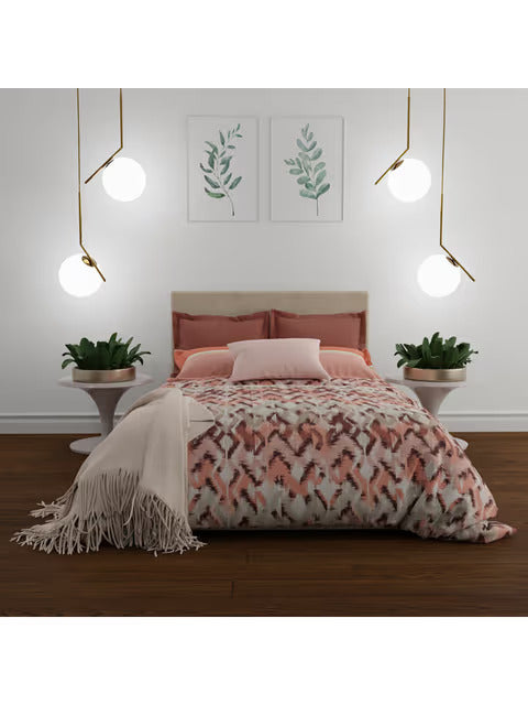 Trident Celebration GLITCH RUST 144 TC Cotton Double Bed Bedsheet With 2 Pillow Covers