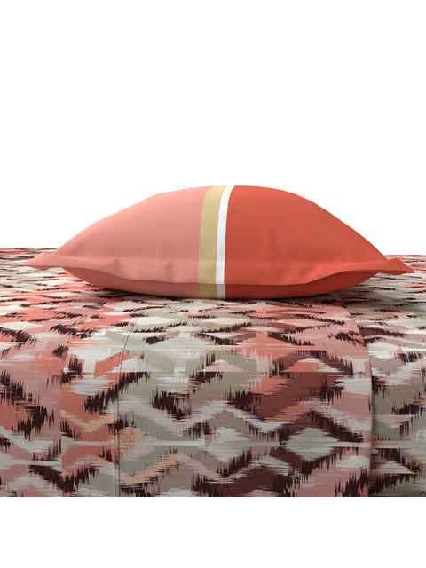 Trident Celebration GLITCH RUST 144 TC Cotton Double Bed Bedsheet With 2 Pillow Covers