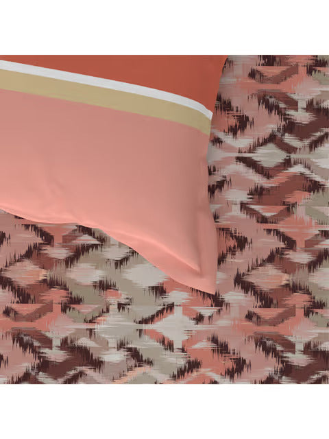 Trident Celebration GLITCH RUST 144 TC Cotton Double Bed Bedsheet With 2 Pillow Covers