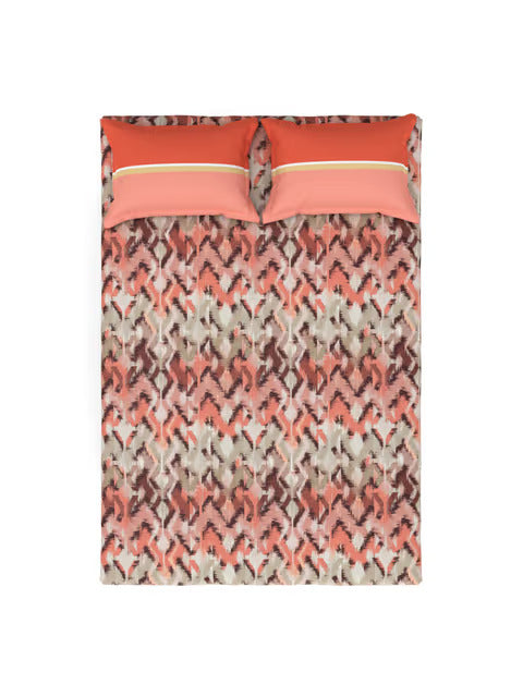Trident Celebration GLITCH RUST 144 TC Cotton Double Bed Bedsheet With 2 Pillow Covers