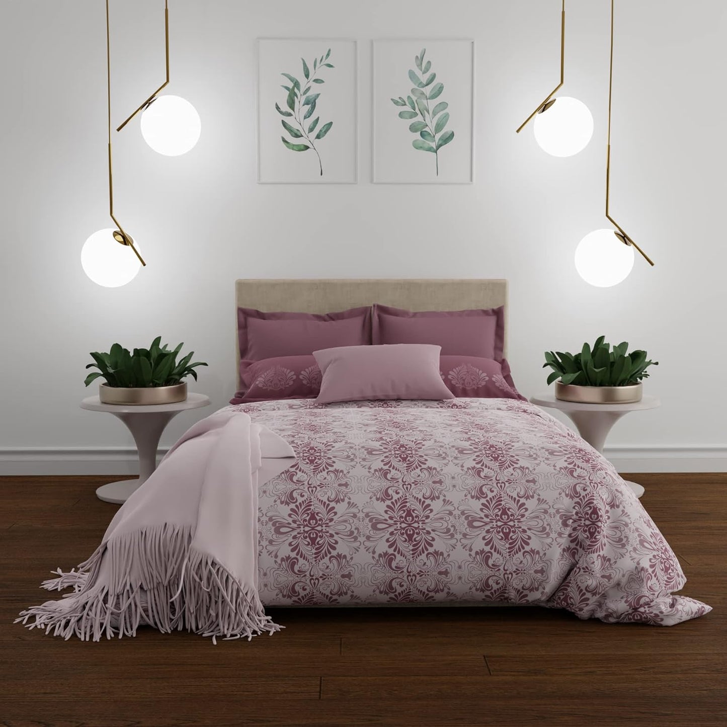 Trident Celebration HAZEL MAUVE 144 TC Cotton Double Bed Bedsheet With 2 Pillow Covers