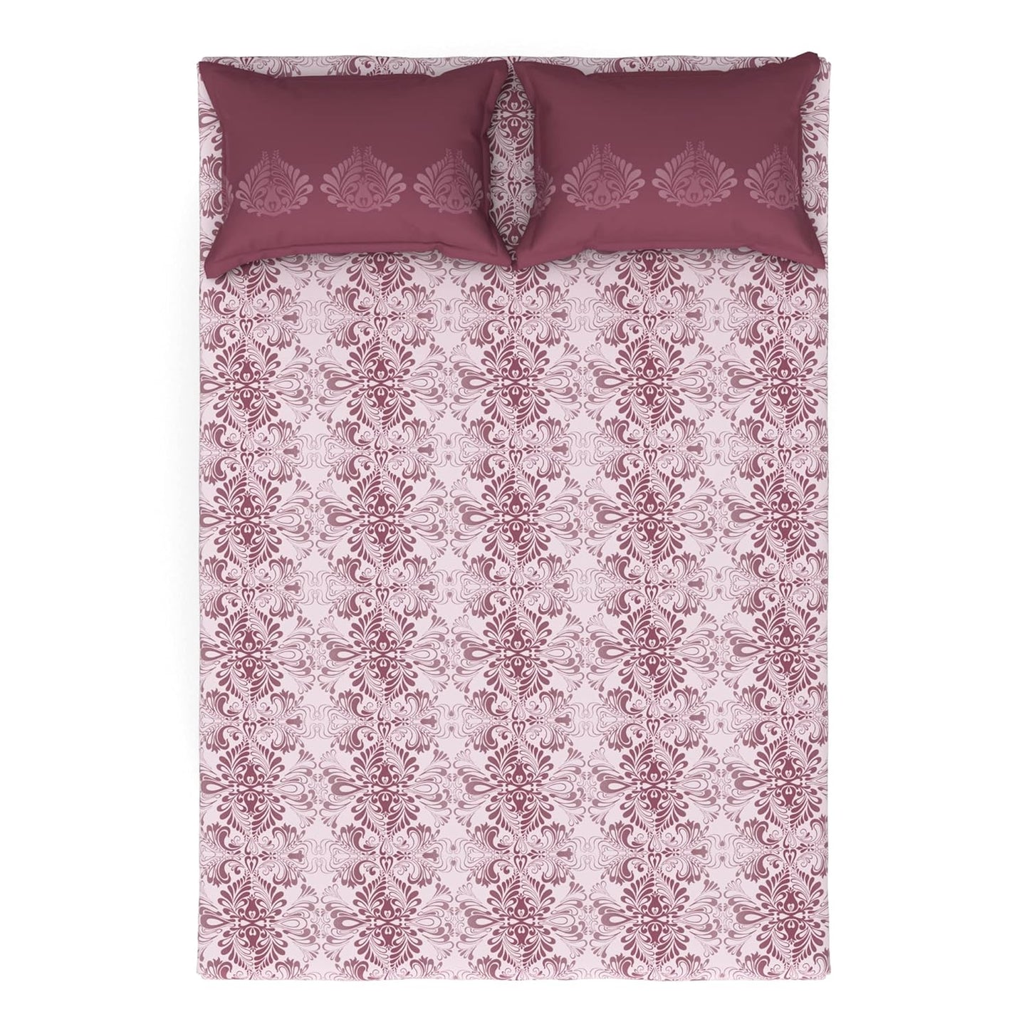 Trident Celebration HAZEL MAUVE 144 TC Cotton Double Bed Bedsheet With 2 Pillow Covers