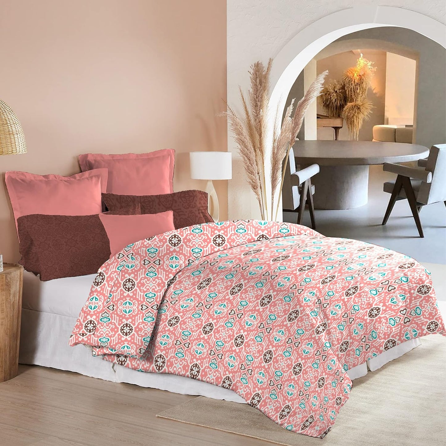 Trident Moments Iceland Orange 120 TC Cotton Double Bed Bedsheet With 2 Pillow Covers