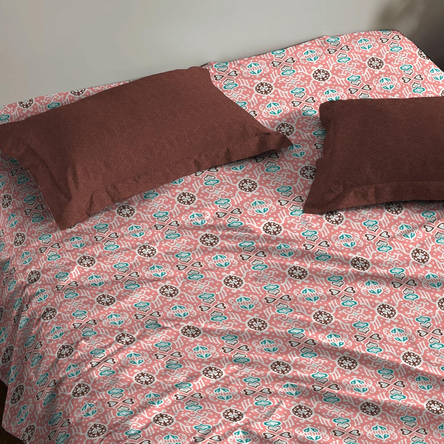 Trident Moments Iceland Orange 120 TC Cotton Double Bed Bedsheet With 2 Pillow Covers