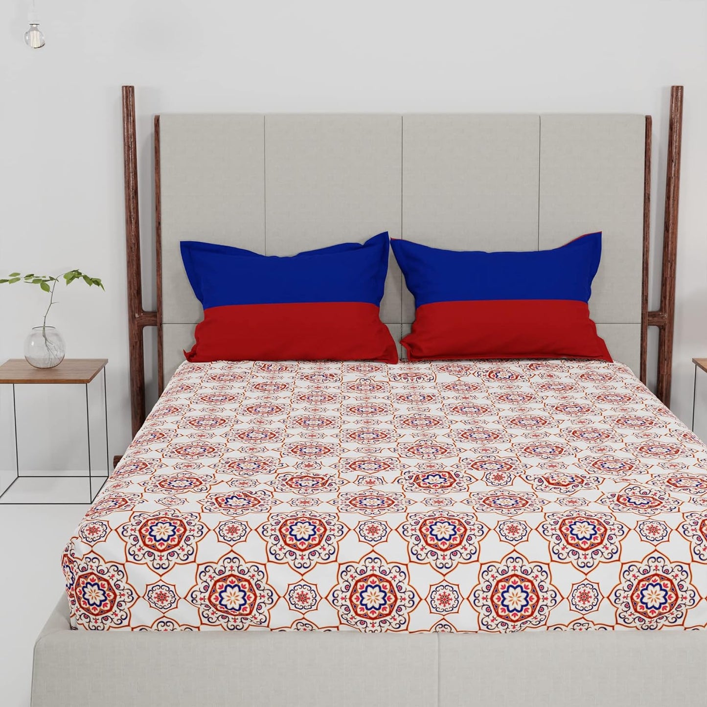 Trident Feather tales MAJESTIC MANDALA RED 144 TC Cotton Double Bed Bedsheet With 2 Pillow Covers