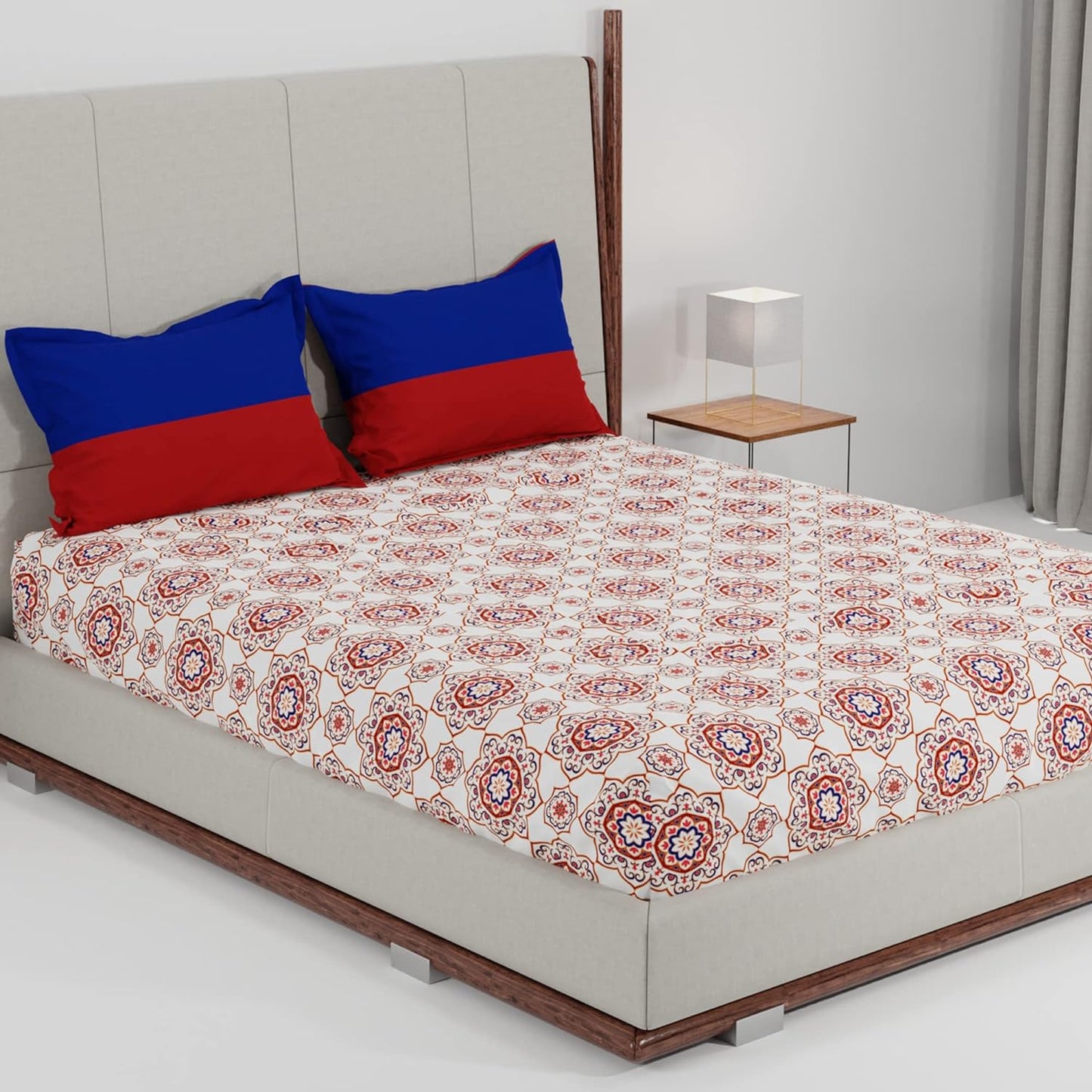 Trident Feather tales MAJESTIC MANDALA RED 144 TC Cotton Double Bed Bedsheet With 2 Pillow Covers