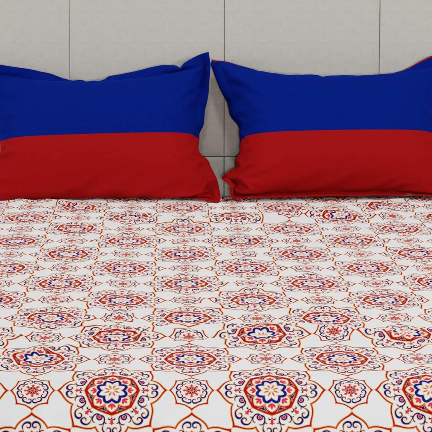 Trident Feather tales MAJESTIC MANDALA RED 144 TC Cotton Double Bed Bedsheet With 2 Pillow Covers