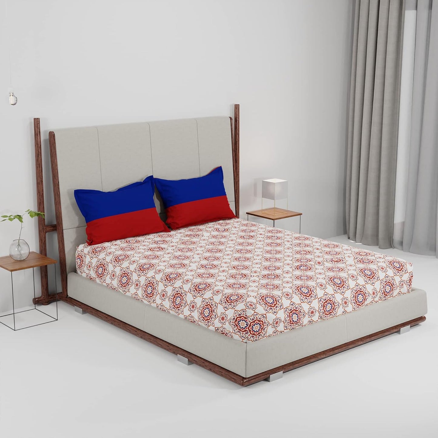 Trident Feather tales MAJESTIC MANDALA RED 144 TC Cotton Double Bed Bedsheet With 2 Pillow Covers