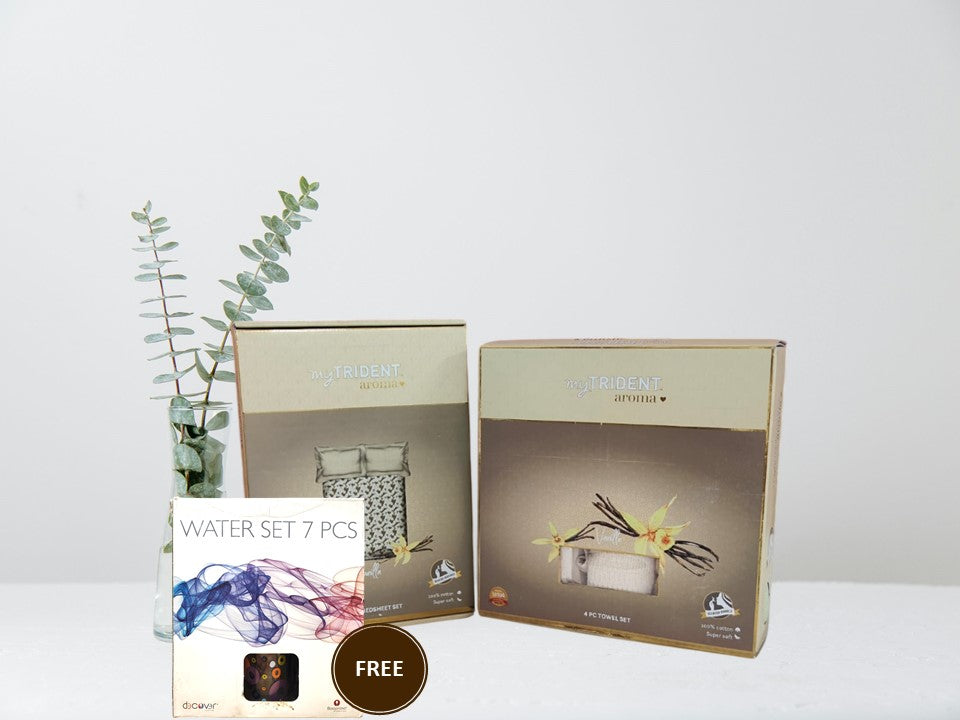 TRIDENT Combo Set, Bed Sheet & Highly Absorbent Towels Set, Aroma Towels Collection (Vanilla)