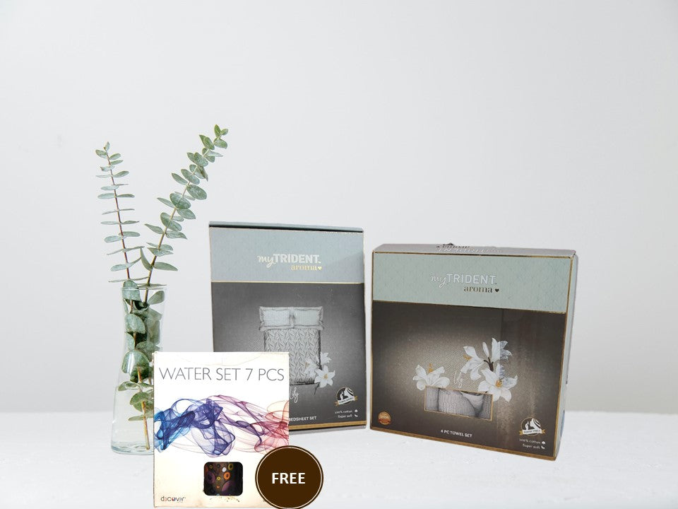 TRIDENT Combo Set, Bed Sheet & Highly Absorbent Towels Set, Aroma Towels Collection (Lilly)