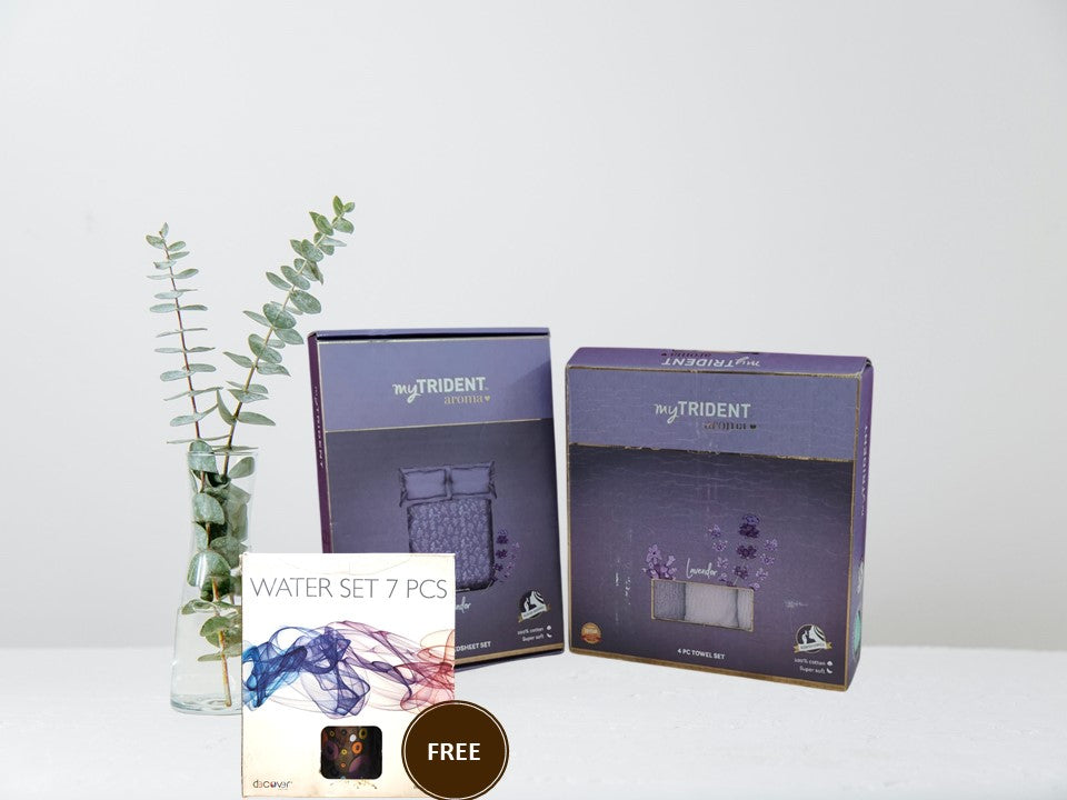 TRIDENT Combo Set, Bed Sheet & Highly Absorbent Towels Set, Aroma Towels Collection (Lavender)