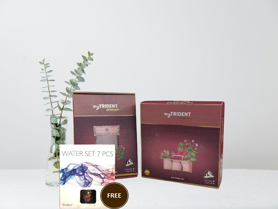 TRIDENT Combo Set, Bed Sheet & Highly Absorbent Towels Set, Aroma Towels Collection (Strawberry)