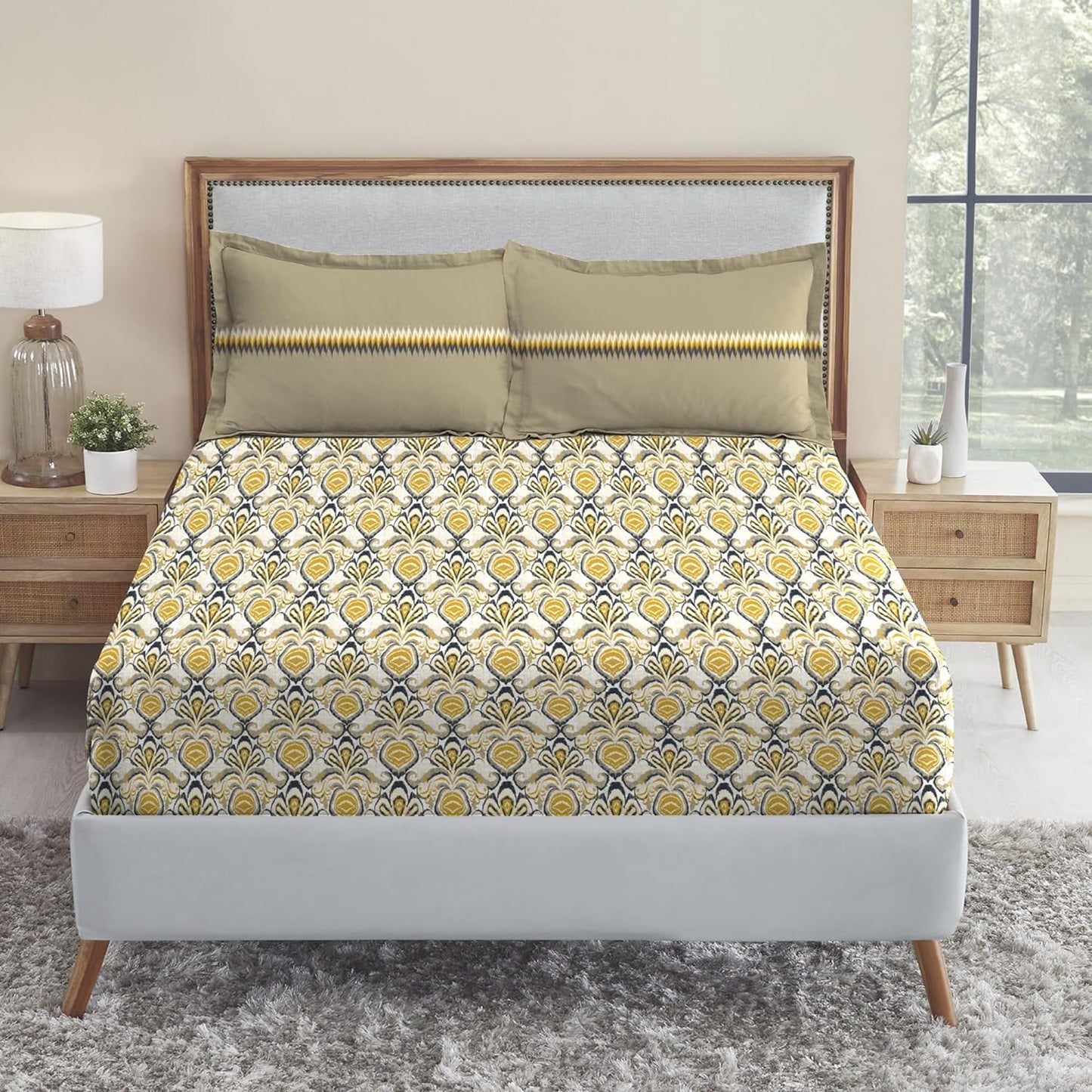 Trident Dusk & Down Paradise Blue 144 TC Cotton Double Bed Bedsheet With 2 Pillow Cover