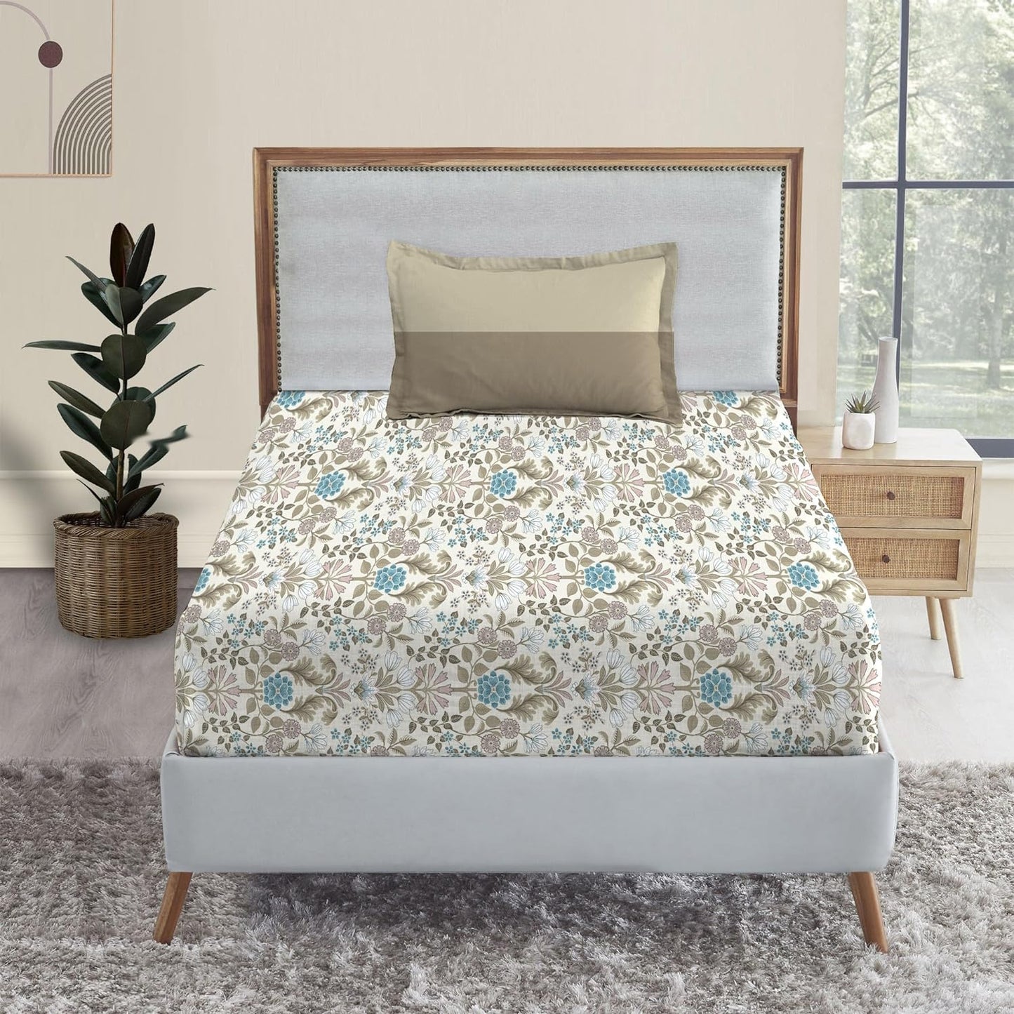 Trident Dusk & Down PARADISE GREEN 144 TC Cotton Double Bed Bedsheet With 2 Pillow Covers