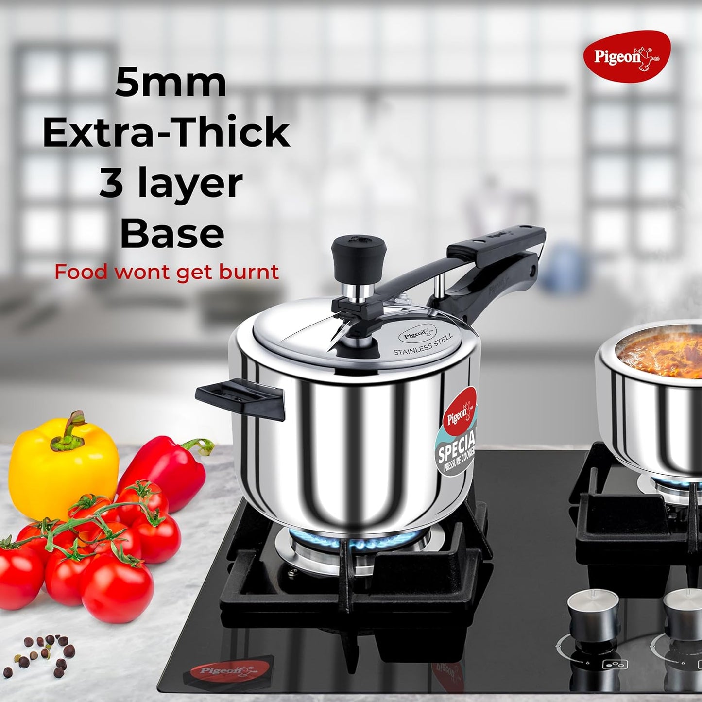Special Pressure Cooker Stainless Steel Inner Lid 5 Litre Capacity Sandwich Bottom Induction and Gas Stove Compatible with Even Heating for Uniform Cooking