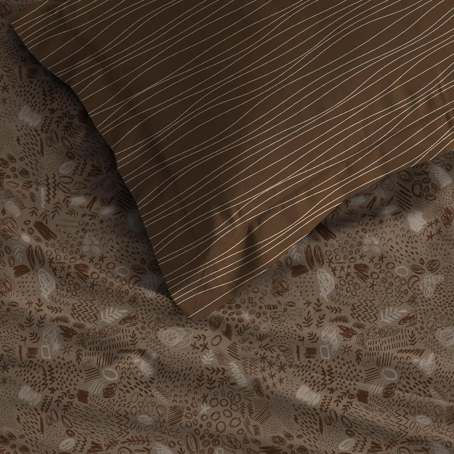 Trident Dusk & Down SKETCHOMANIA BROWN 144 TC Cotton Double Bed Bedsheet With 2 Pillow Covers