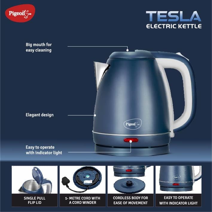 Tesla Electric Kettle 1.5 L, 1300 Watt, Stainless Steel Body with Auto Shut-off Feature
