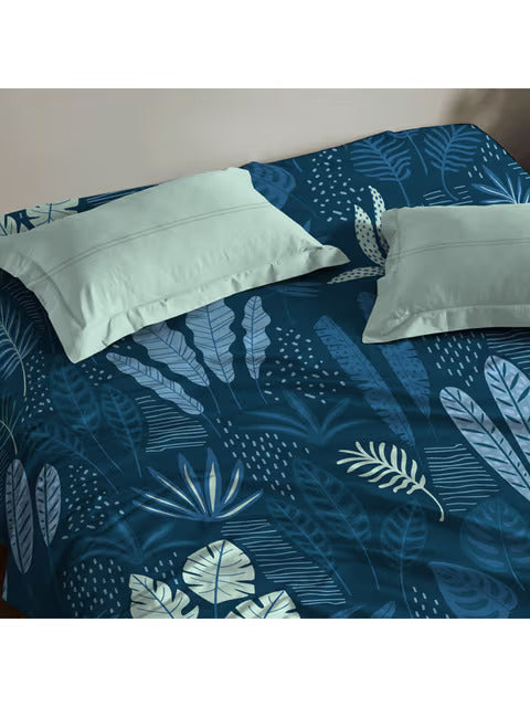 Trident Moments Thailand Blue 120 TC Cotton Double Bed Bedsheet With 2 Pillow Covers