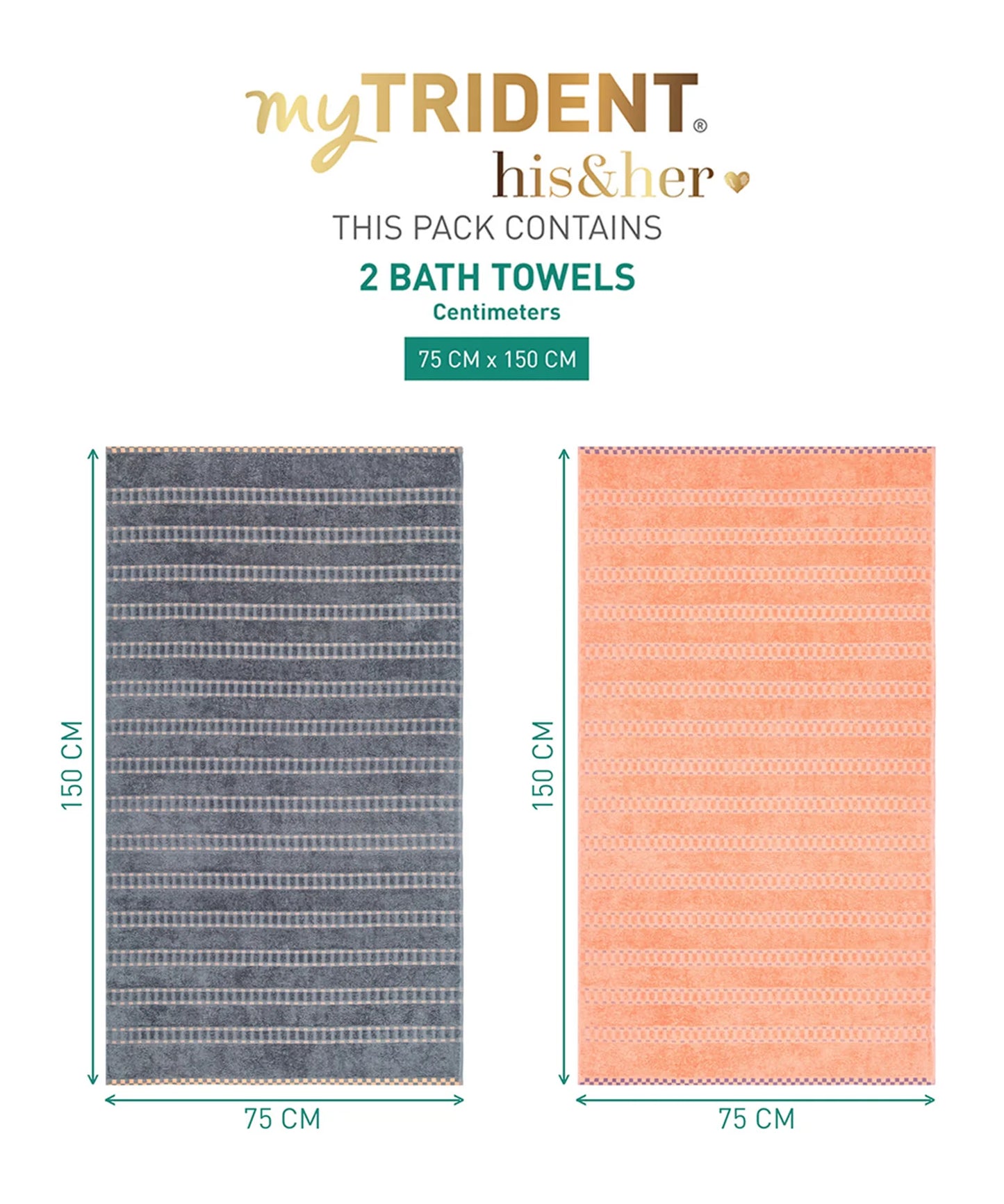 TRIDENT His & Her 2 PC Bath Towel Set, Lock & Key|500 GSM Cotton