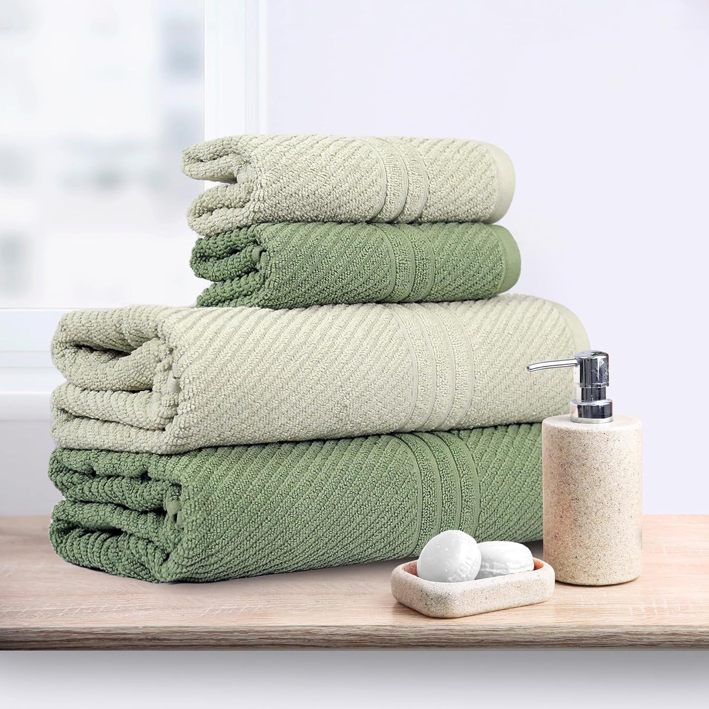TRIDENT Towel Set, 100% Cotton, Set of 4 (2 Bath Towels & 2 Hand Towels) Highly Absorbent Towels for Bath, Fragrance Towels, 500 GSM, Aroma Towels Collection (Green Apple)