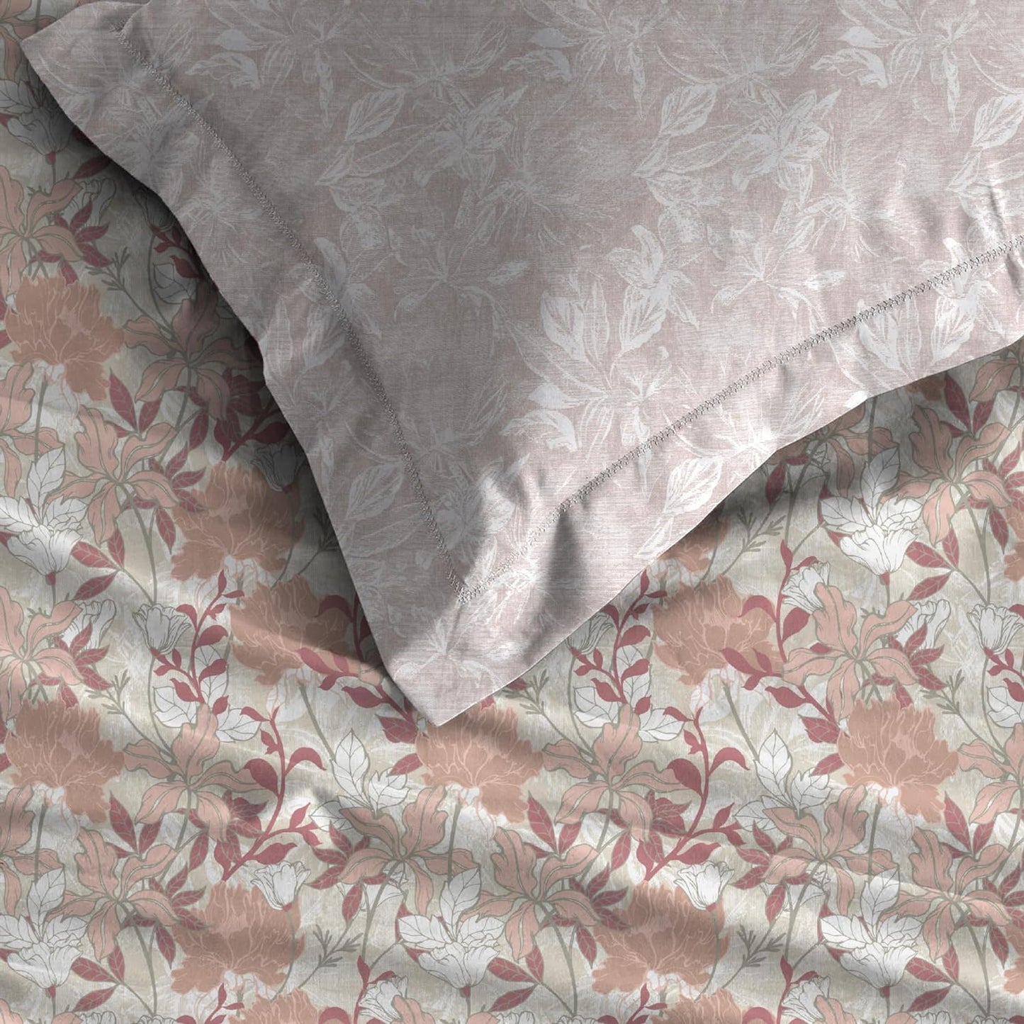 Trident Dusk & Down TUSCANY FLORAL PINK 144 TC Cotton Double Bed Bedsheet With 2 Pillow Covers