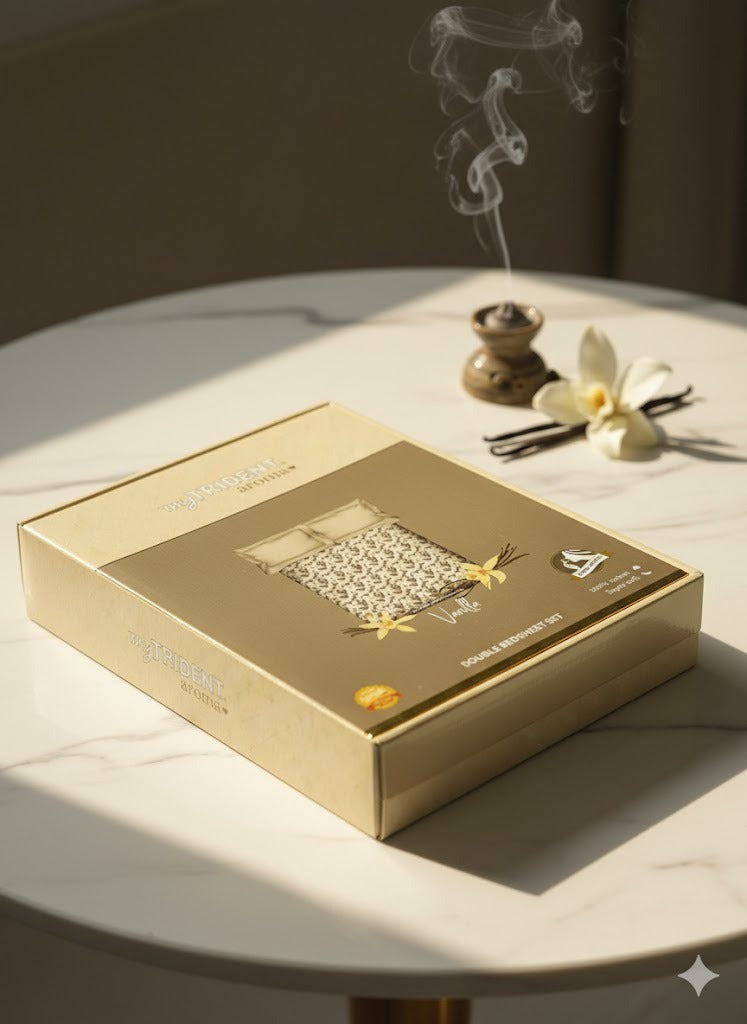 MYTRIDENT Aroma Double Bedsheet Set Vanilla Queen Size Bedsheet for Double Bed, 1 Queen Size Bedsheet with 2 Pillow Covers Superior Softness | 144 TC | 100% Cotton