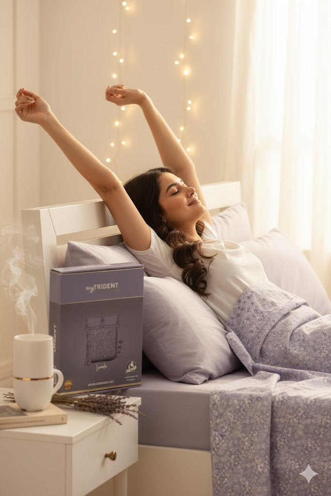 MYTRIDENT Aroma Double Bedsheet Set Lavender Queen Size Bedsheet for Double Bed, 1 Queen Size Bedsheet with 2 Pillow Covers Superior Softness | 144 TC | 100% Cotton