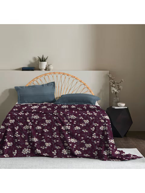 Trident Moments Backyard Maroon 120 TC Cotton Double Bed Bedsheet With 2 Pillow Covers