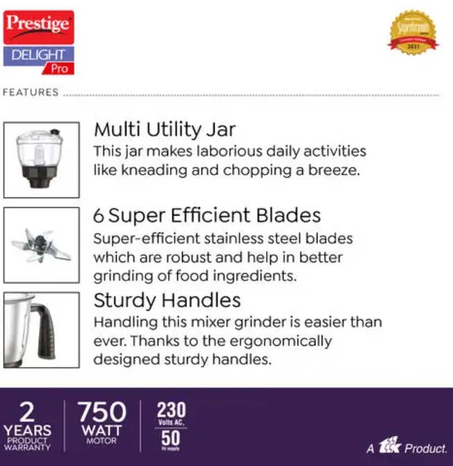 Prestige Delight Pro Mixer Grinder 750W 6 jars