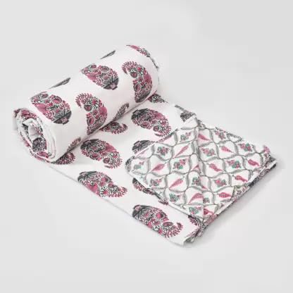 200 TC Pure Cotton Reversible Traditional Jaipuri Design Printed Light Weight Double Bed Quilt/Razai/Rajai - [Double Bed- 2.2X 2.4Meter] (Design 5)| TC - 200,Multicolor