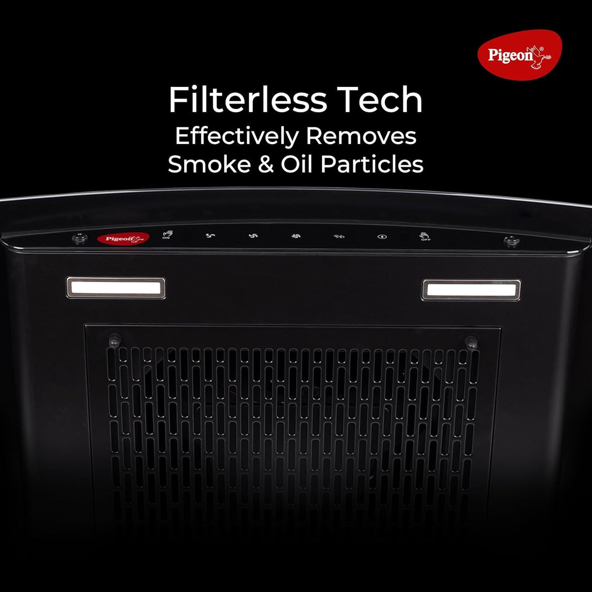 Pigeon Black Diamond 60 cm Curved Kitchen Chimney 1500 m3/hr suction |Touch & Gesture Control | Filterless Tech + Heat Auto Clean