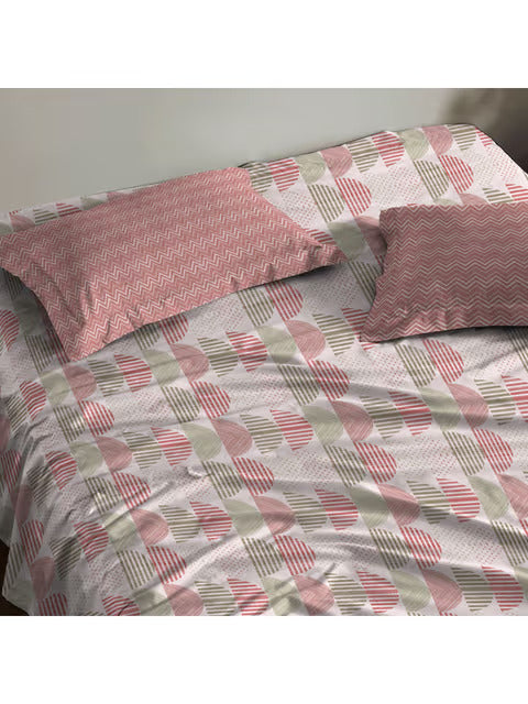 Trident Moments Candy Pink 120 TC Cotton Double Bed Bedsheet With 2 Pillow Covers