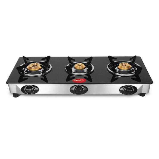 Pigeon by Stovekraft Favourite Glass Top 3 Burner Gas Stove, Manual Ignition