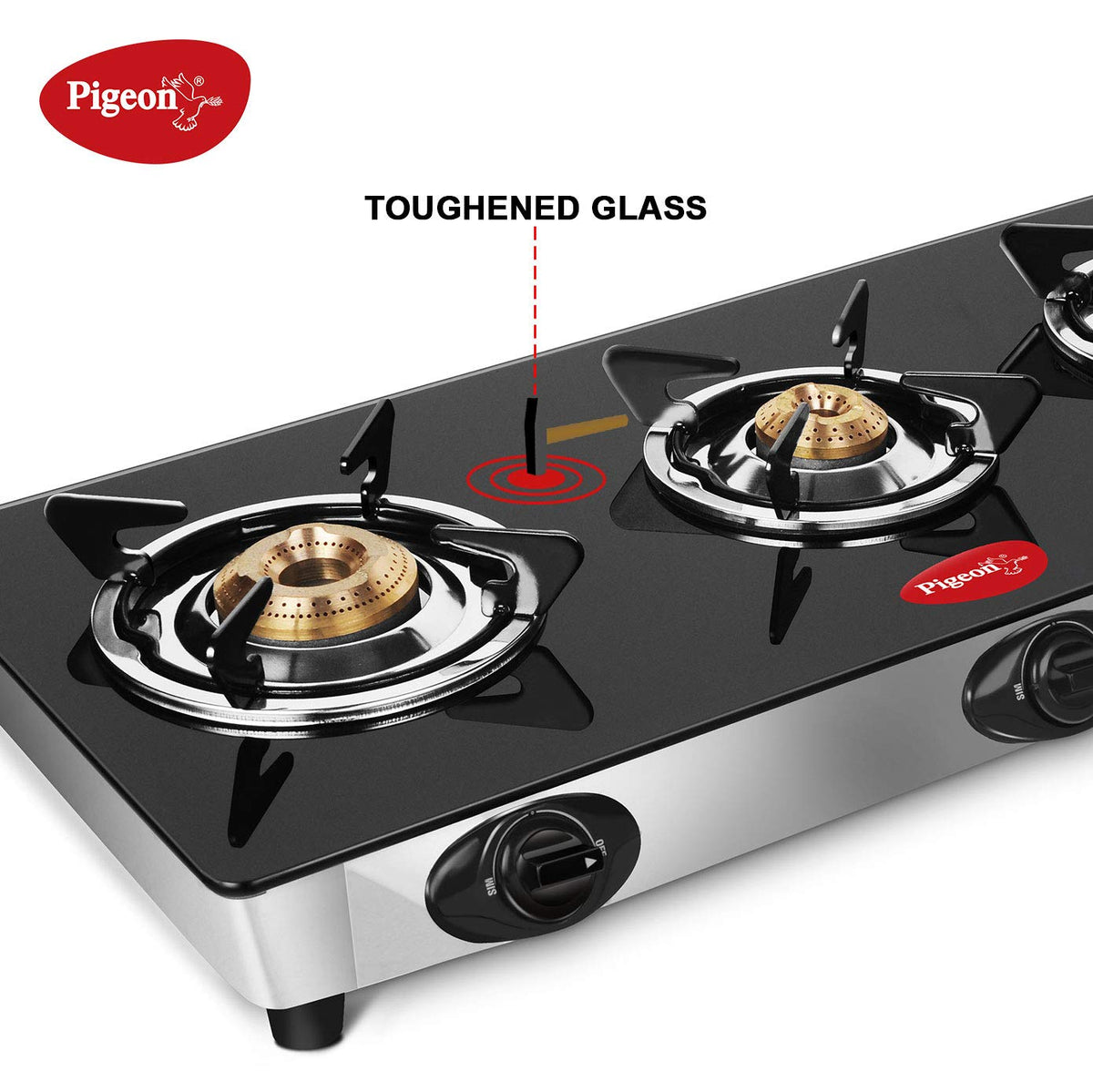 Pigeon by Stovekraft Favourite Glass Top 3 Burner Gas Stove, Manual Ignition