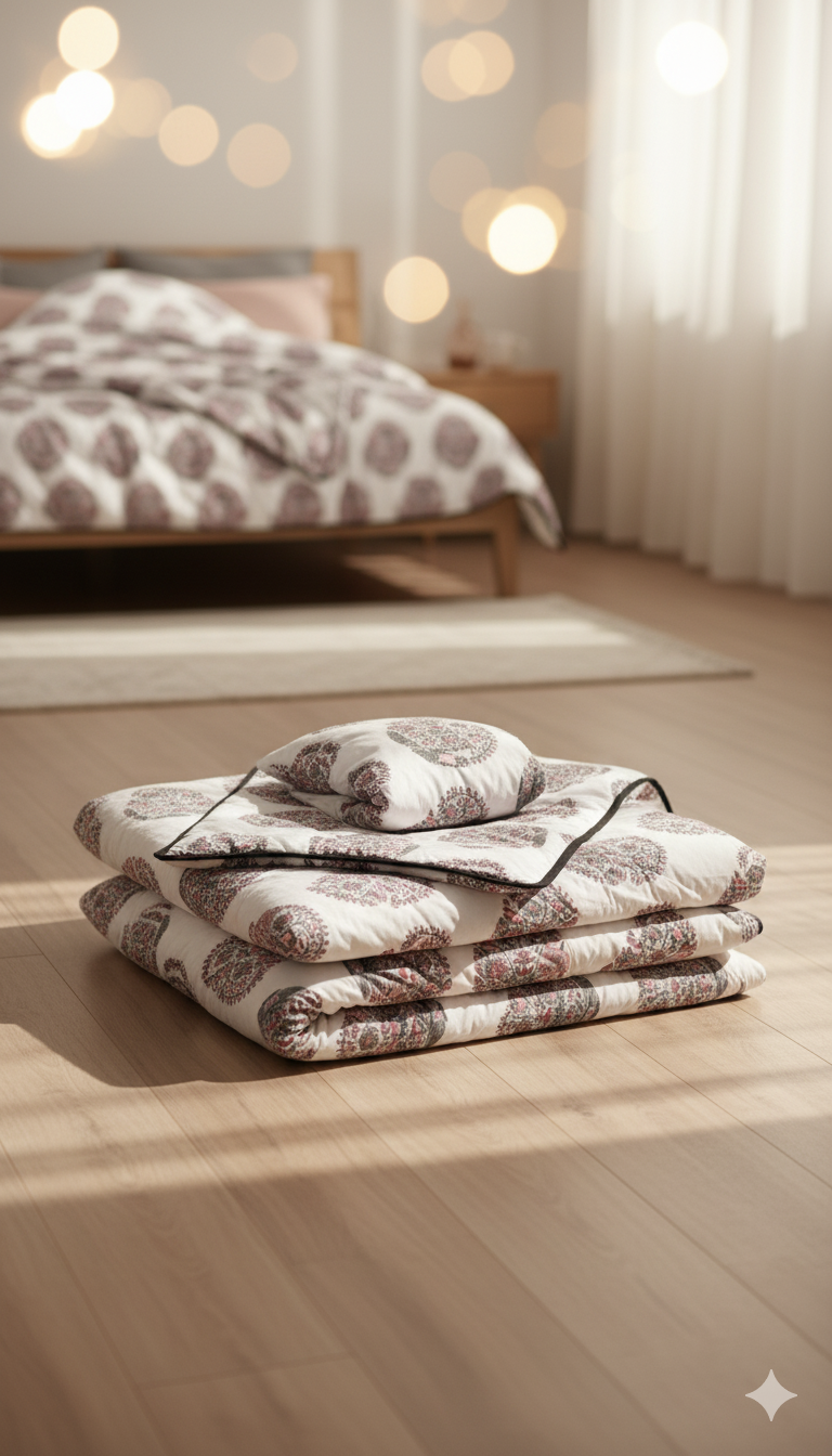 200 TC Pure Cotton Reversible Traditional Jaipuri Design Printed Light Weight Double Bed Quilt/Razai/Rajai - [Double Bed- 2.2X 2.4Meter] (Design 5)| TC - 200,Multicolor