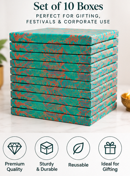 Premium Foldable Gift Box – Teal Floral Design| Set of 10