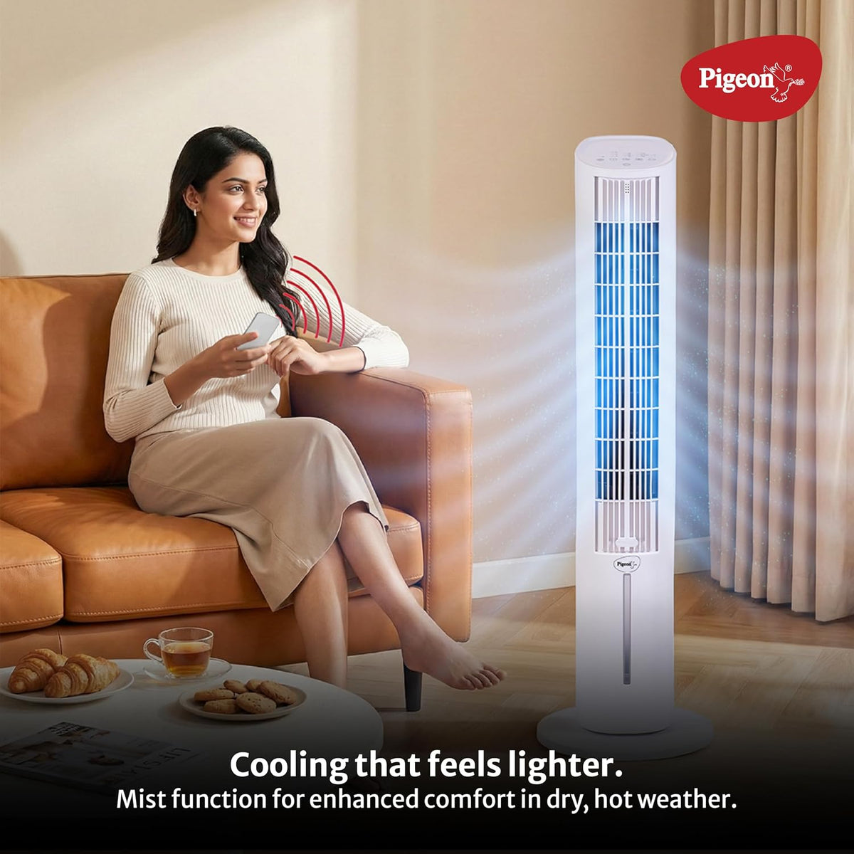 Pigeon High Performance Tower Fan with Digital Control panel and remote, 3 speed settings