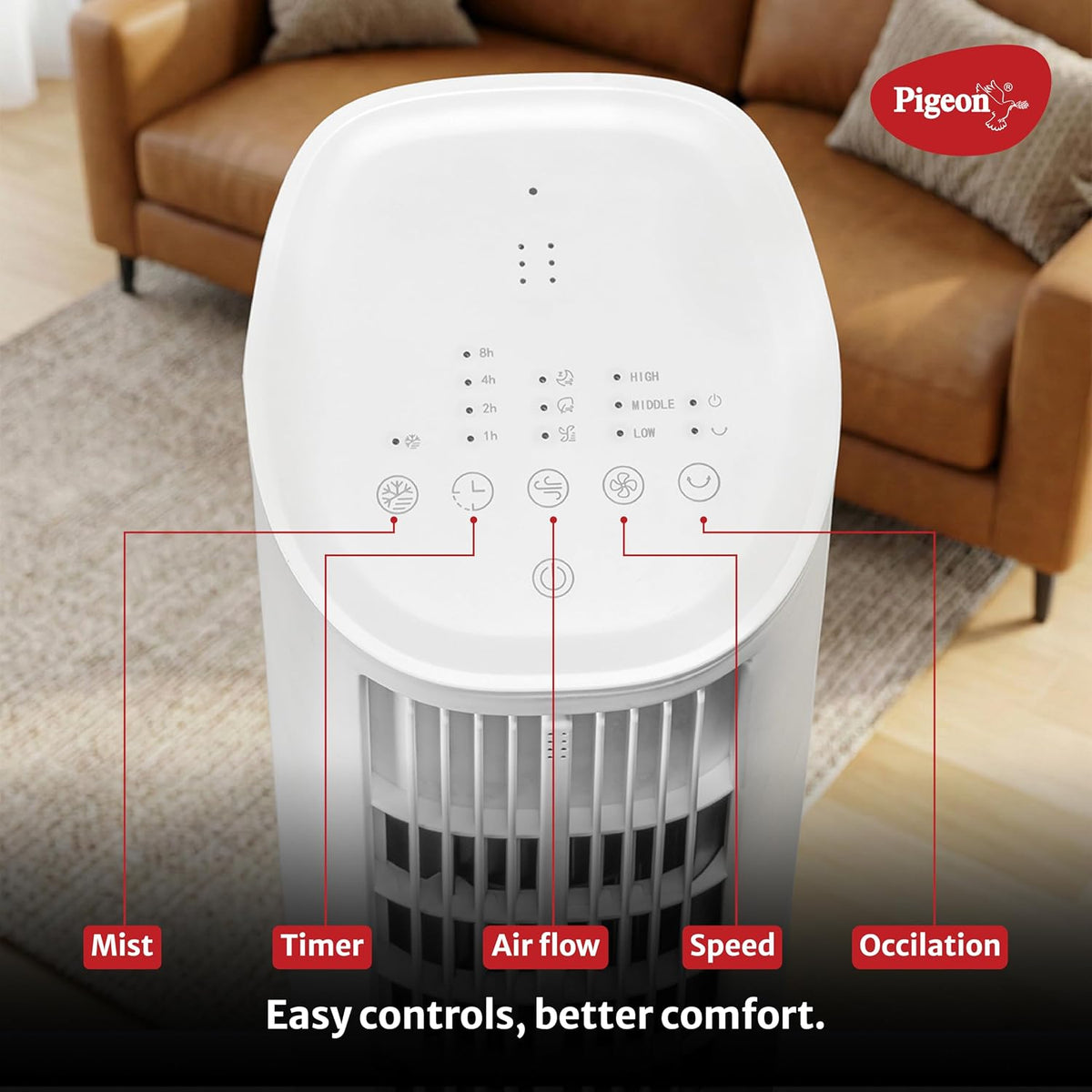 Pigeon High Performance Tower Fan with Digital Control panel and remote, 3 speed settings
