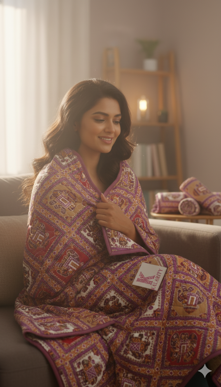 200 TC Pure Cotton Reversible Traditional Jaipuri Design Printed Light Weight Double Bed Quilt/Razai/Rajai - [Double Bed- 2.2X 2.4Meter] (Design 2)| TC - 200,Multicolor