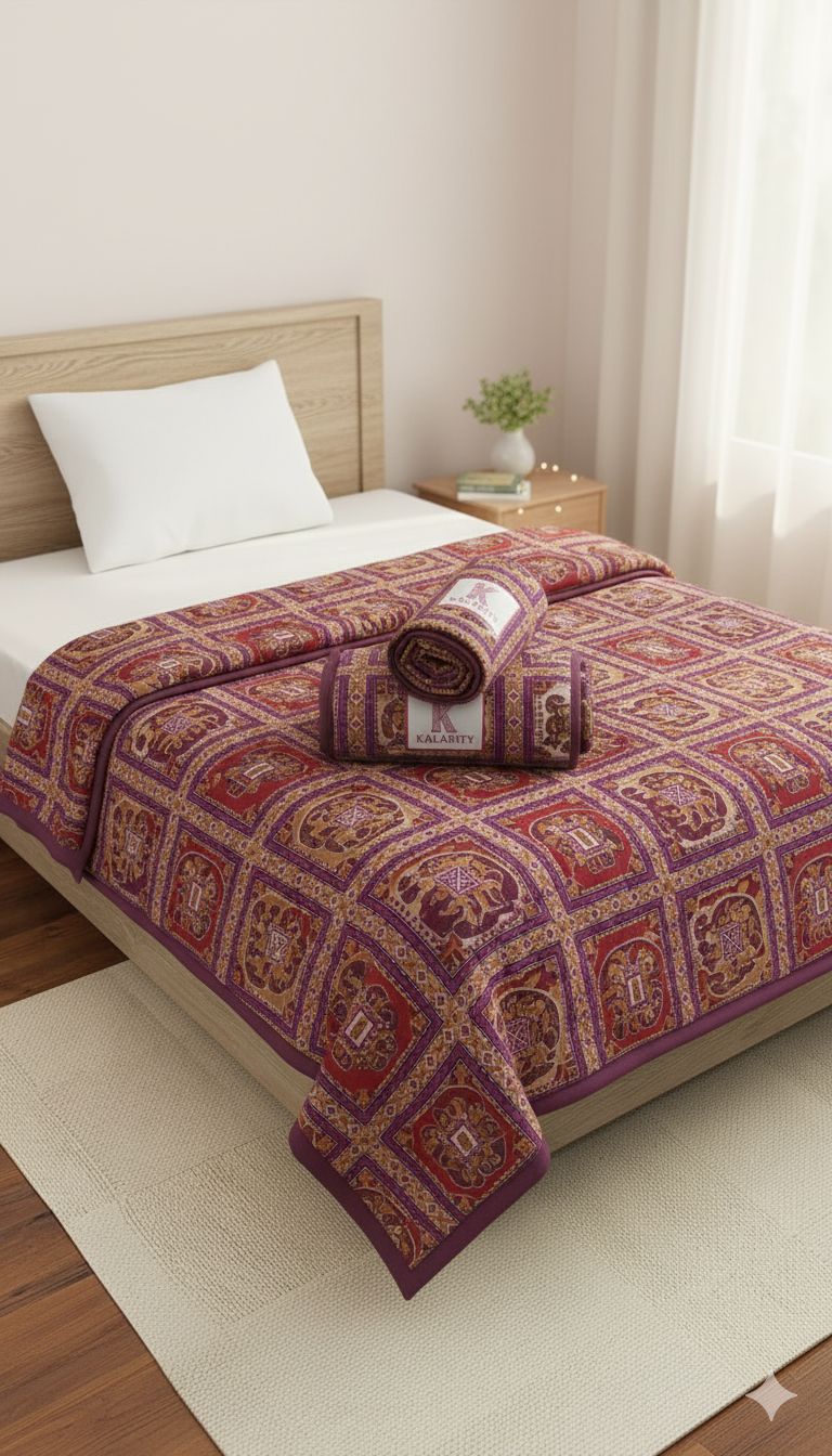 200 TC Pure Cotton Reversible Traditional Jaipuri Design Printed Light Weight Double Bed Quilt/Razai/Rajai - [Double Bed- 2.2X 2.4Meter] (Design 2)| TC - 200,Multicolor