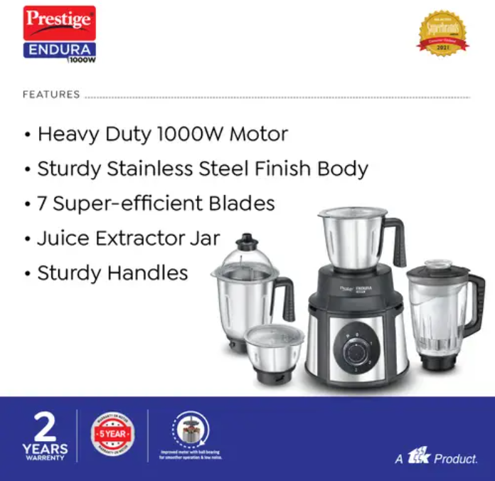 Prestige Endura 1000W Juicer Mixer Grinder With 4 Jars