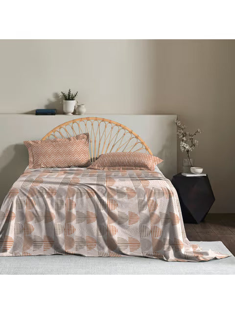 Trident Moments Candy Orange 120 TC Cotton Double Bed Bedsheet With 2 Pillow Covers