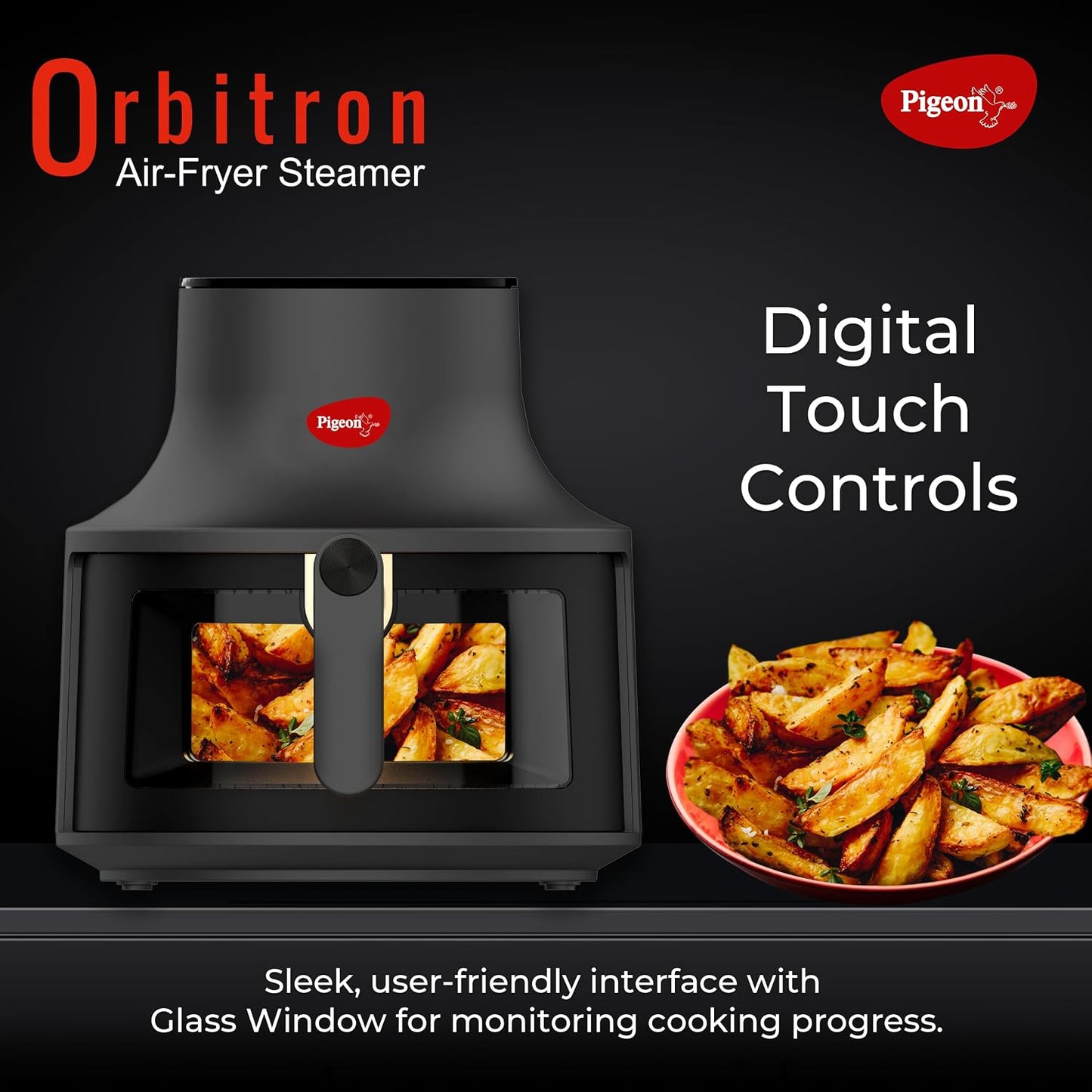 Orbitron 6.5L Airfryer Steamer | 1500 Watts | Glass Window | Non Stick Basket | Digital Touch Control | 11 Preset Menu